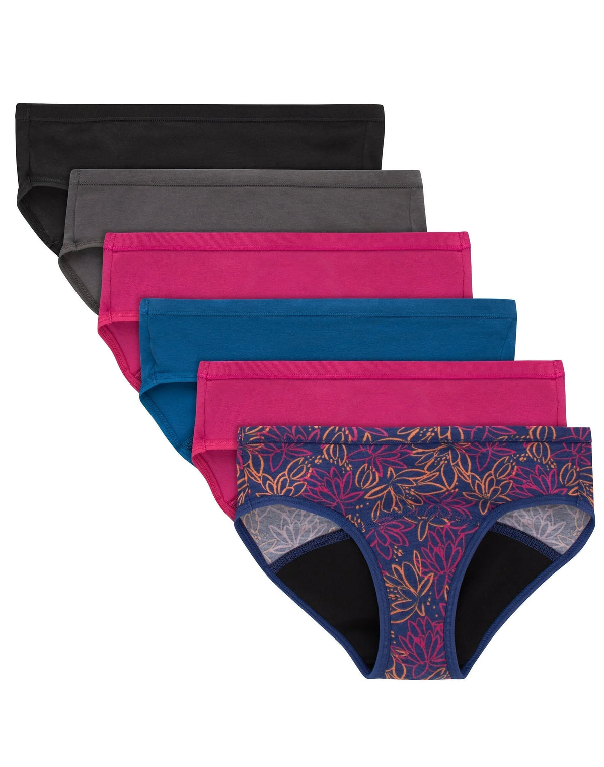 Hanes Girls' Period Underwear Hipsters, 6-Pack, Comfort, Period., Moderate Protection
