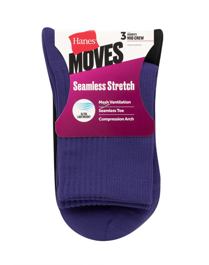 Hanes Moves Women&rsquo;s Seamless Stretch Mid Crew Socks, 3 Pairs