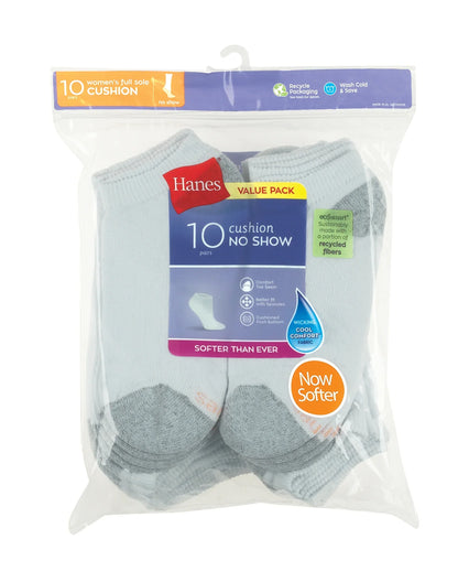 Hanes Women's Athletic No Show Socks, Full Sole Cushion, 10-Pairs