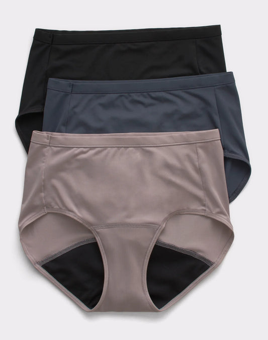Hanes Comfort, Period. Women's Brief Period Underwear, Light Leaks, Neutrals, 3-Pack