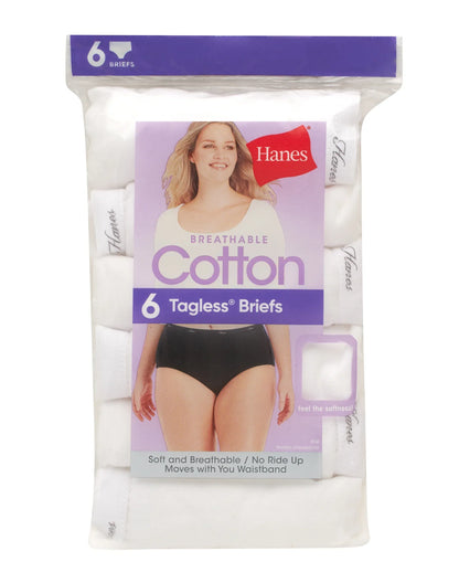 Hanes Women's Cotton Brief Underwear, Moisture-Wicking, 6-Pack