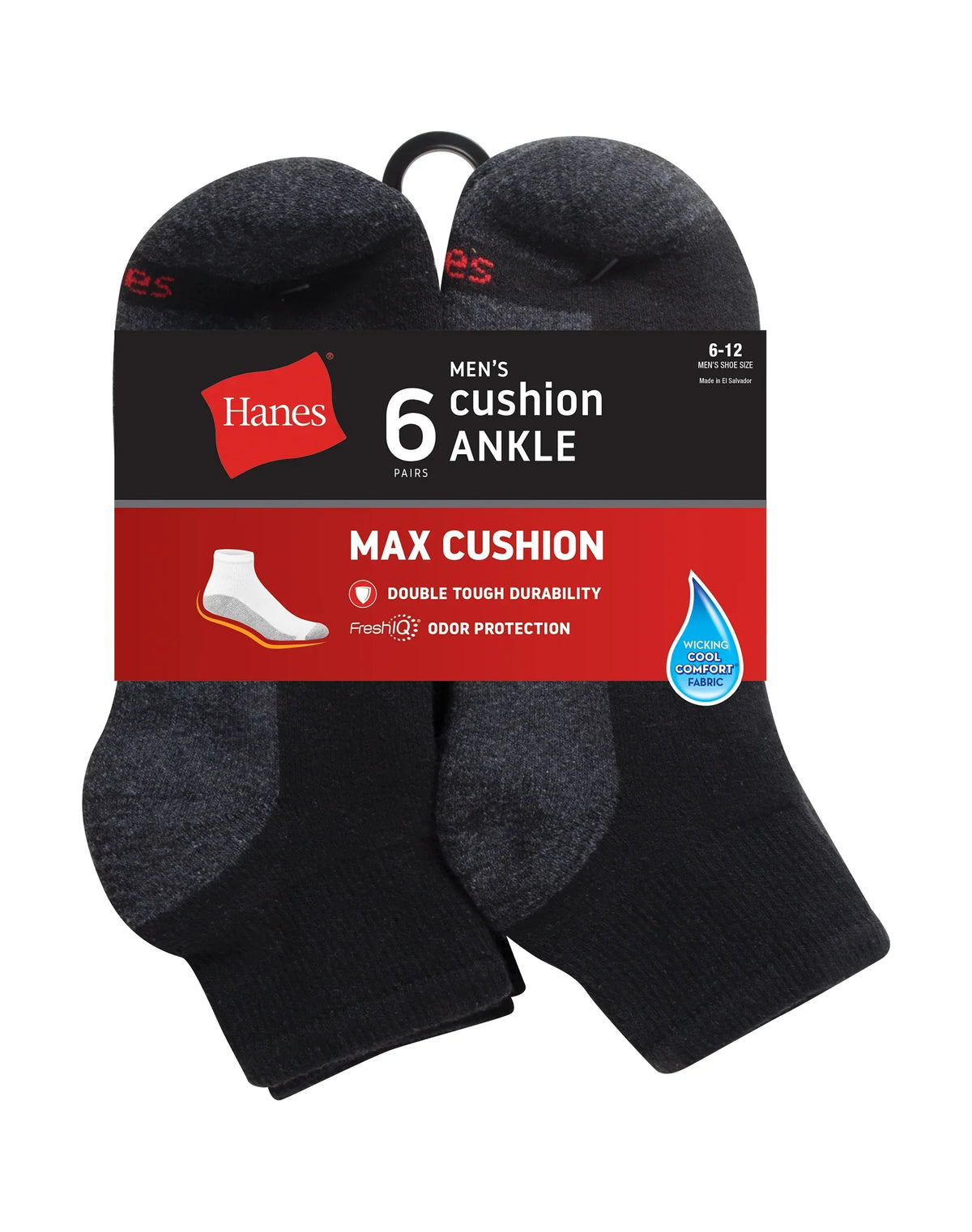 Hanes Double Tough Men's Ankle Socks, Max Cushion, 6-Pairs