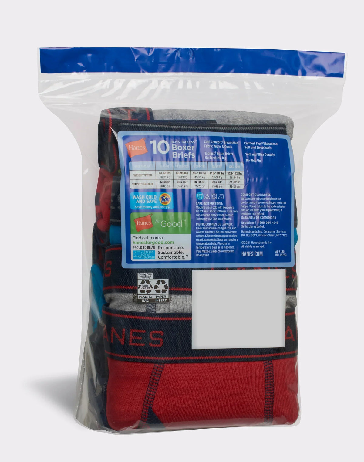Hanes Comfort Flex Fit Boys' Ringer Boxer Brief Underwear, 10-Pack