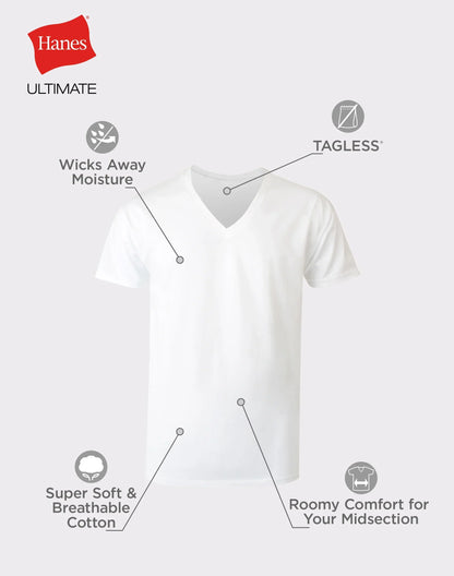 Hanes Ultimate Big Men&rsquo;s V-Neck T-Shirt Pack, 4-Pack, (Big &amp; Tall Sizes)