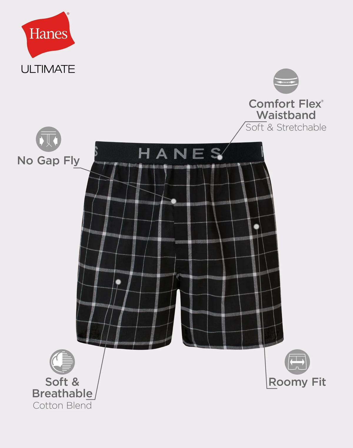 Hanes Ultimate Big Men&rsquo;s Woven Boxer Underwear, Assorted Prints, 4-Pack (Big &amp; Tall Sizes)
