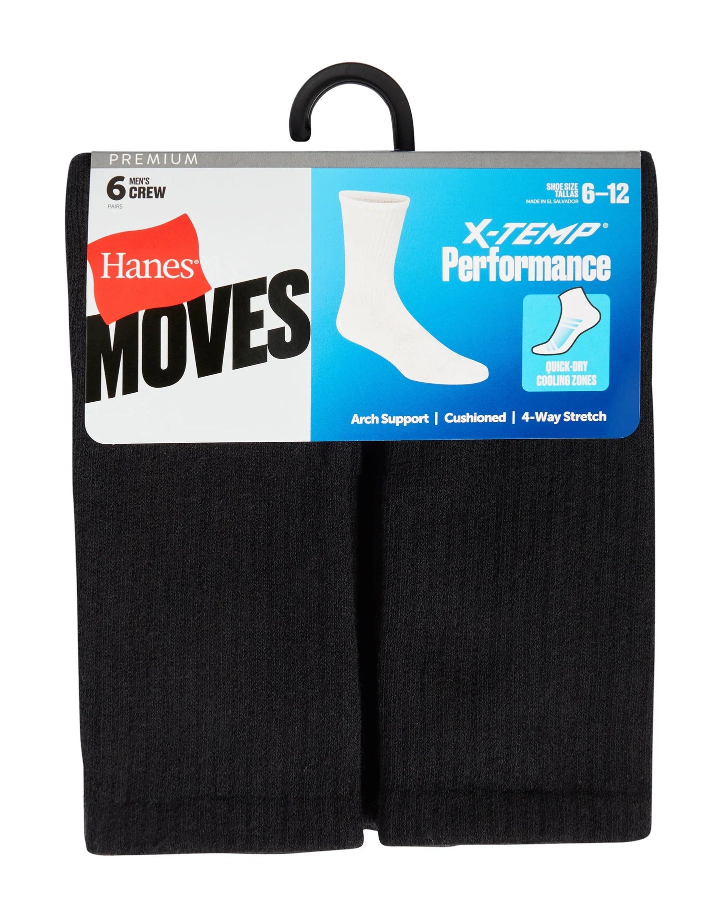 Hanes Men's Performance Cushioned Crew Socks,  6-Pack