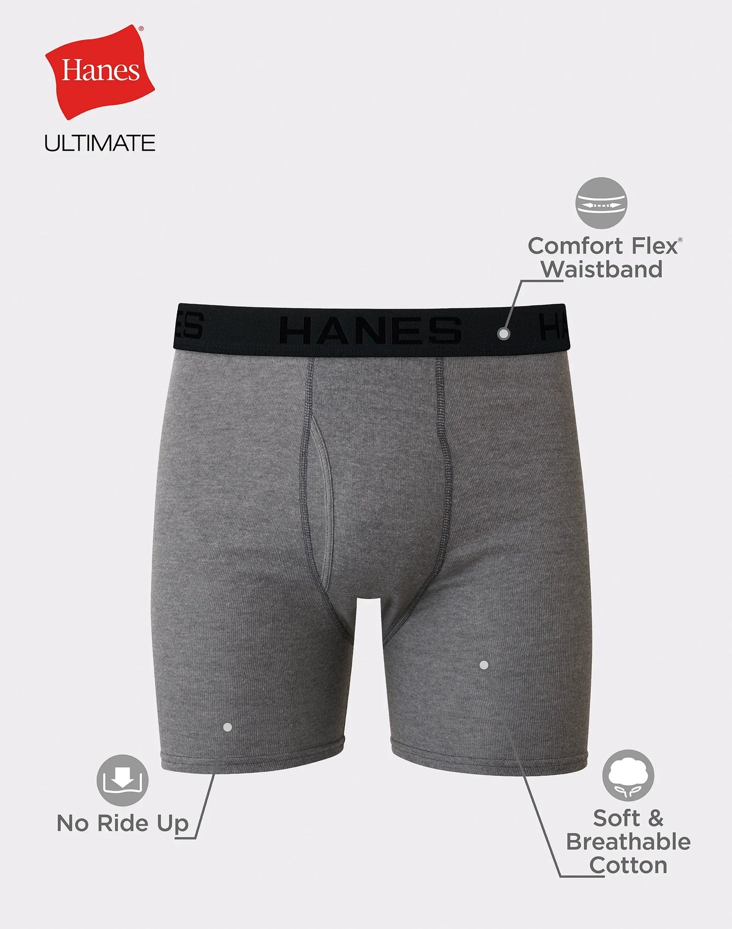 Hanes Ultimate Men's Boxer Brief Underwear, Ringer Style, 5-Pack
