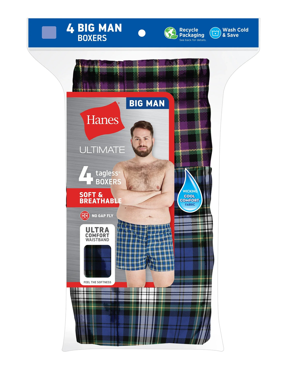 Hanes Ultimate Big Men&rsquo;s Woven Boxer Underwear, Tartan Prints, 4-Pack, (Big &amp; Tall Sizes)