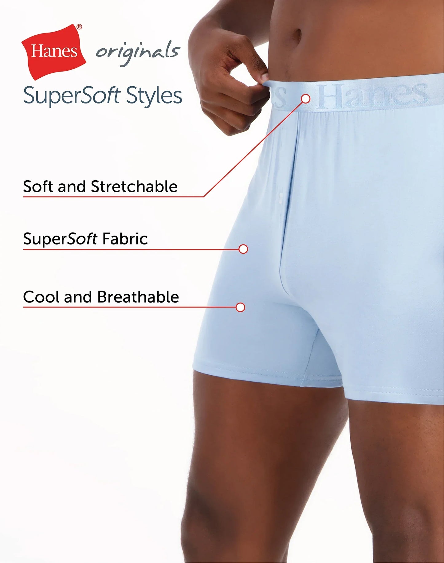 Hanes Originals Ultimate Men's SuperSoft Knit Boxer Underwear, Aqua/Grey/Black, 3-Pack