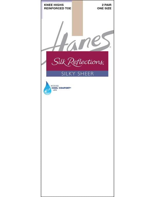 Hanes Silk Reflections Silky Sheer Knee Highs with Reinforced Toe, 2-Pairs