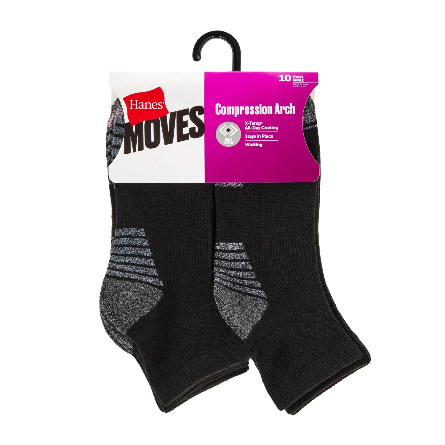 Hanes Moves X-Temp Women&rsquo;s Ankle Socks, 10-Pairs, Shoe Sizes 5-9