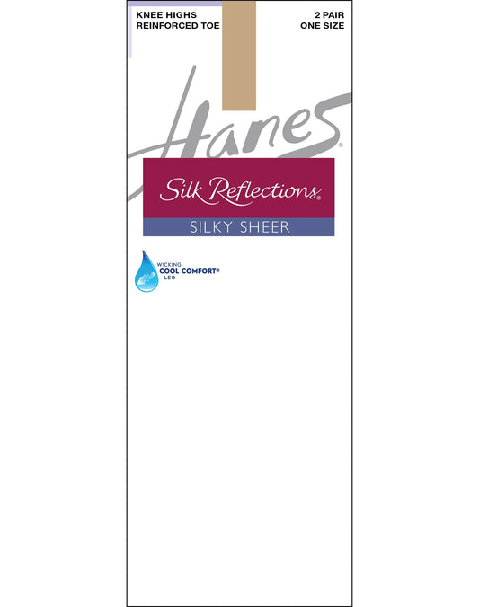 Hanes Silk Reflections Silky Sheer Knee Highs with Reinforced Toe, 2-Pairs