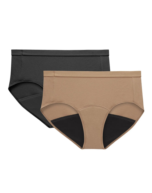 Hanes Just My Size Comfort, Period. Brief Period Underwear, Super Leaks, 2-Pack (PLUS SIZES)