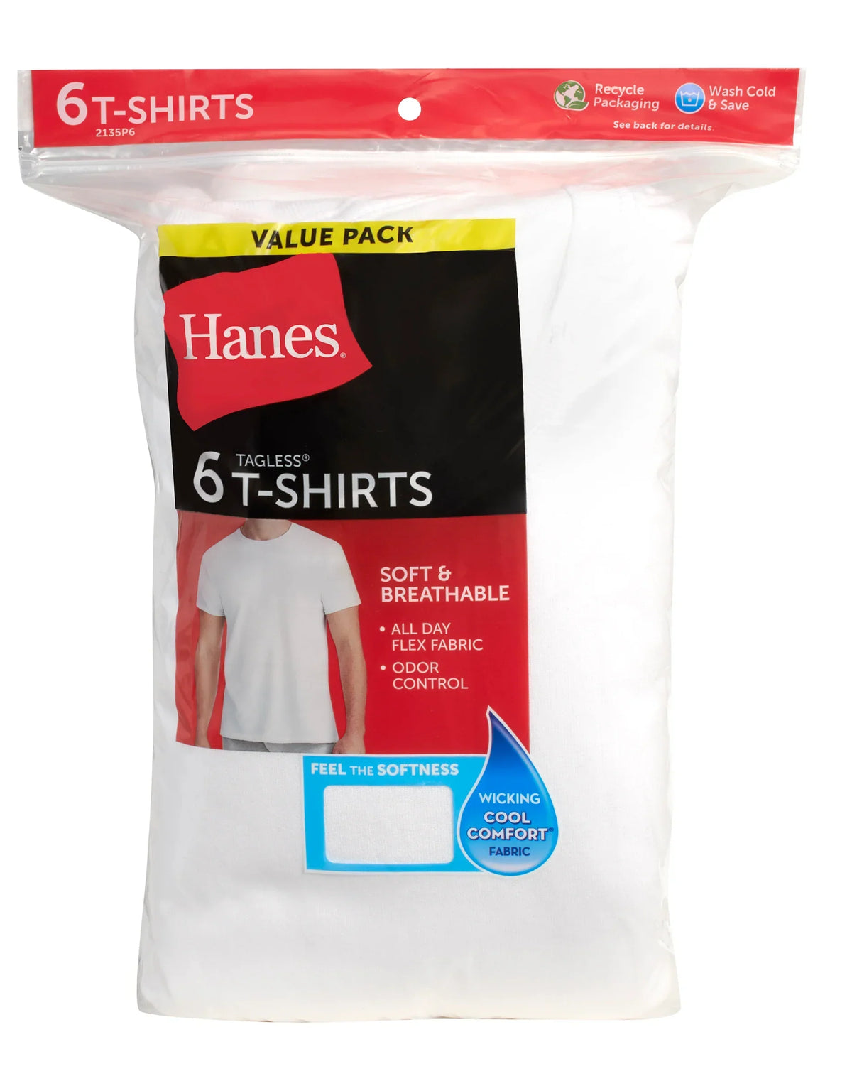 Hanes Men's White Undershirt Pack, 6-Pack, Odor Control