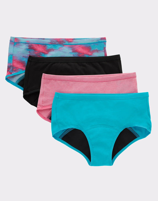 Hanes Comfort, Period. Girls' Boyshort Period Underwear, Moderate Leaks, 4-Pack