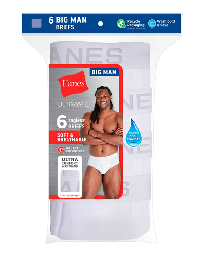 Hanes Ultimate Big Men&rsquo;s White Cotton Brief Underwear, 6-Pack, (Big &amp; Tall Sizes)