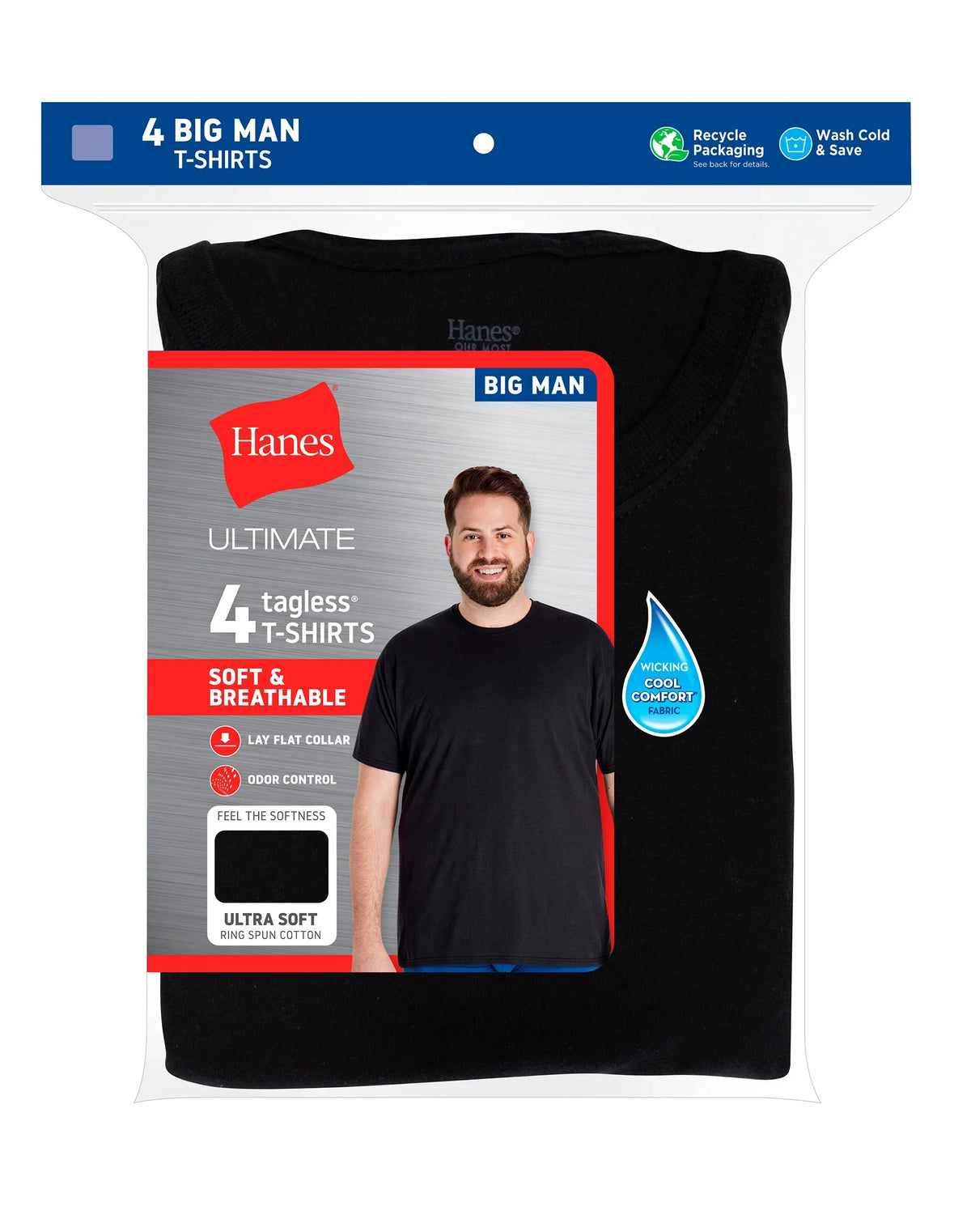 Hanes Ultimate Cotton Big Men&rsquo;s T-Shirt Pack, Black/Grey, 4-Pack, (Big &amp; Tall Sizes)