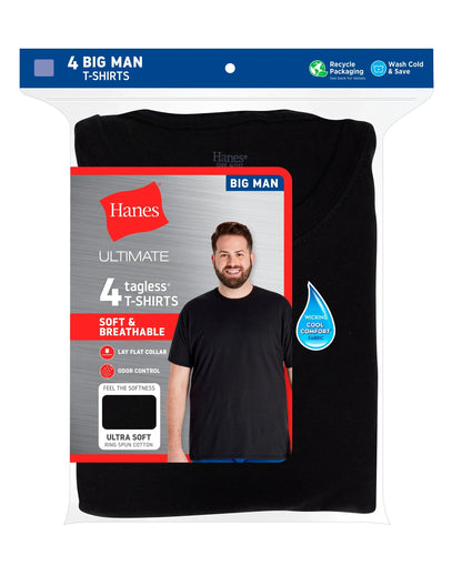 Hanes Ultimate Cotton Big Men&rsquo;s T-Shirt Pack, Black/Grey, 4-Pack, (Big &amp; Tall Sizes)