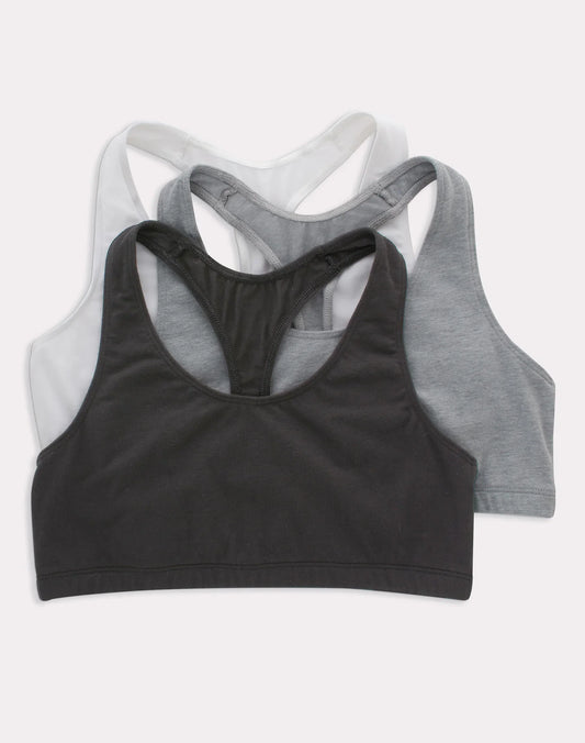 Hanes Women's Cotton Racerback Sports Bralette, Low Impact, 3-Pack