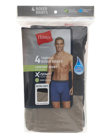 Hanes Ultimate Comfort Sport Men's Performance Stretch Boxer Brief Underwear, Black/Red/Sandalwood, 4-Pack