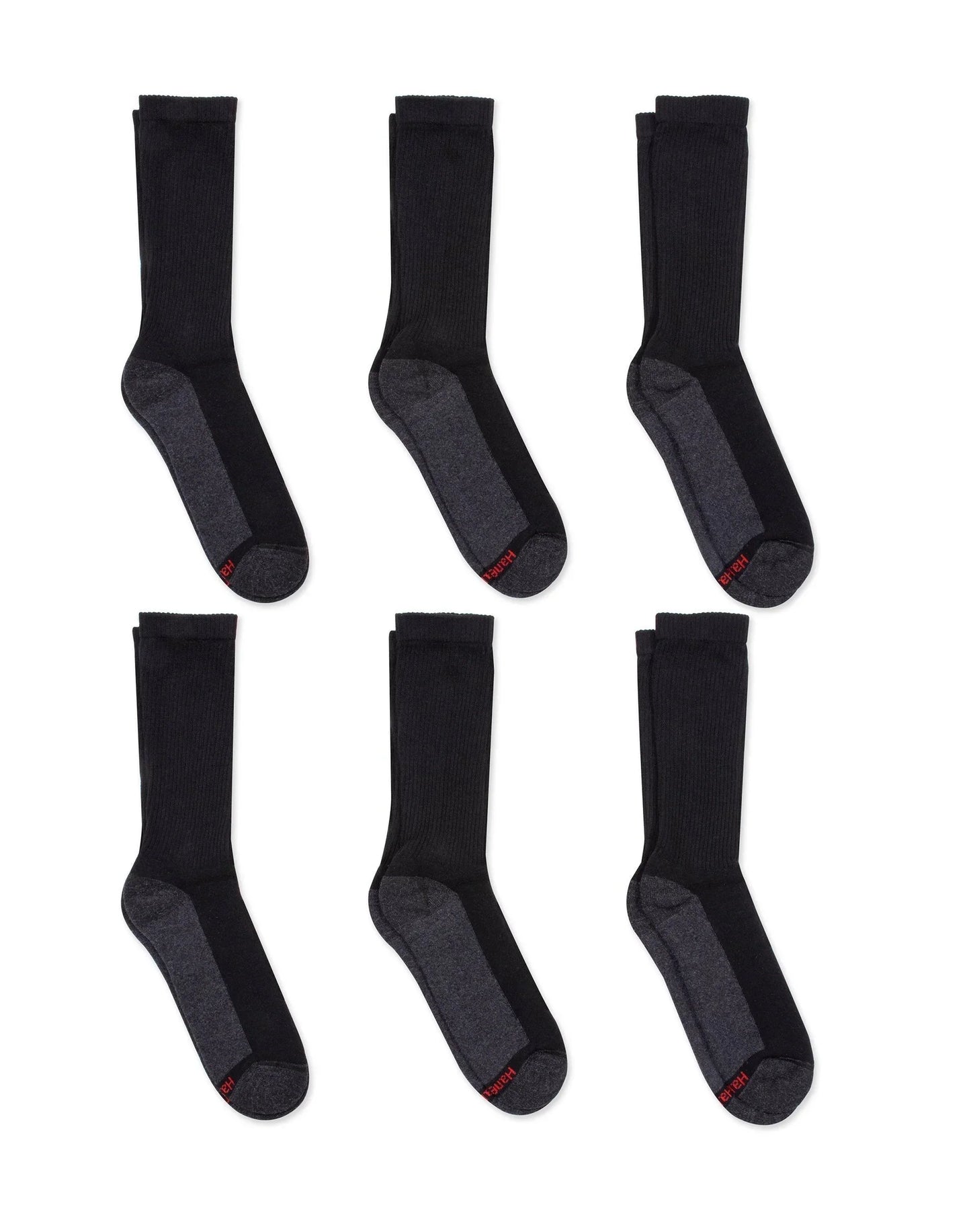 Hanes Double Tough Men's Crew Socks, Comfort Top, Shoe Sizes 12-14, 6-Pairs