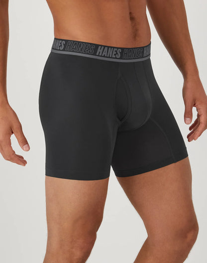 Hanes Moves Ultimate Men&rsquo;s Anti-Chafe Boxer Brief Underwear, X-Temp, Black/Grey/Ocean Blue, 4-Pack, 6"
