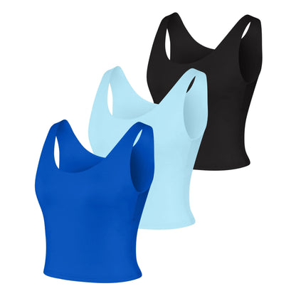 Hanes CoolDRI Women's Crop Tank with Built-in Shelf Bra, 3-Pack