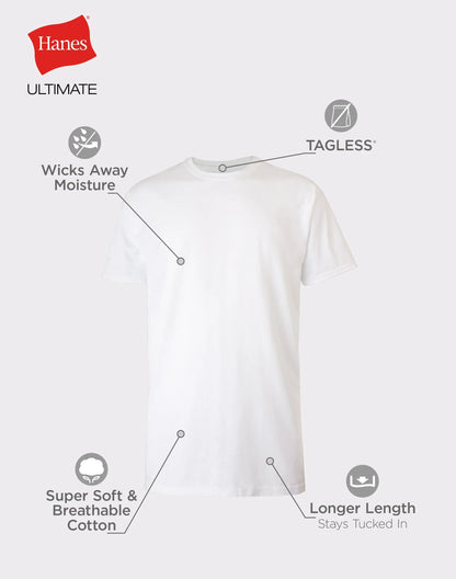 Hanes Ultimate Tall Men’s White Cotton Undershirt, 4-Pack, (Big &amp; Tall Sizes)