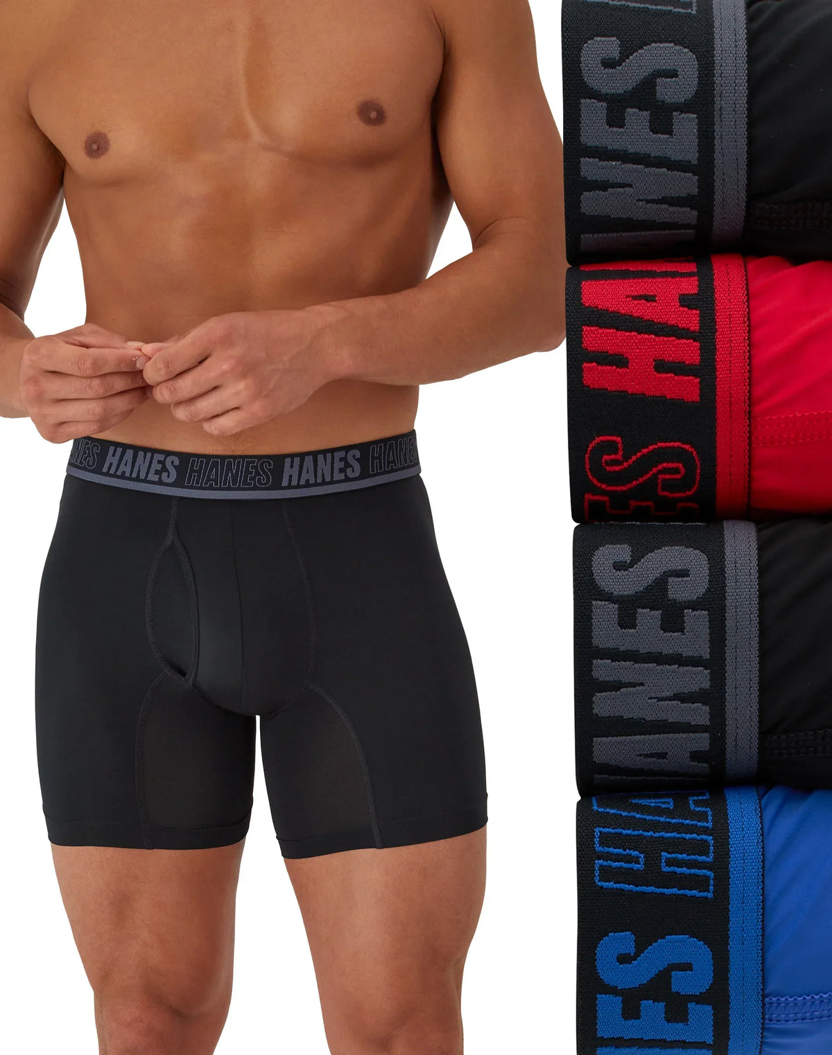 Hanes Moves Ultimate Men&rsquo;s Anti-Chafe Boxer Brief Underwear, X-Temp, Assorted, 4-Pack, 6"