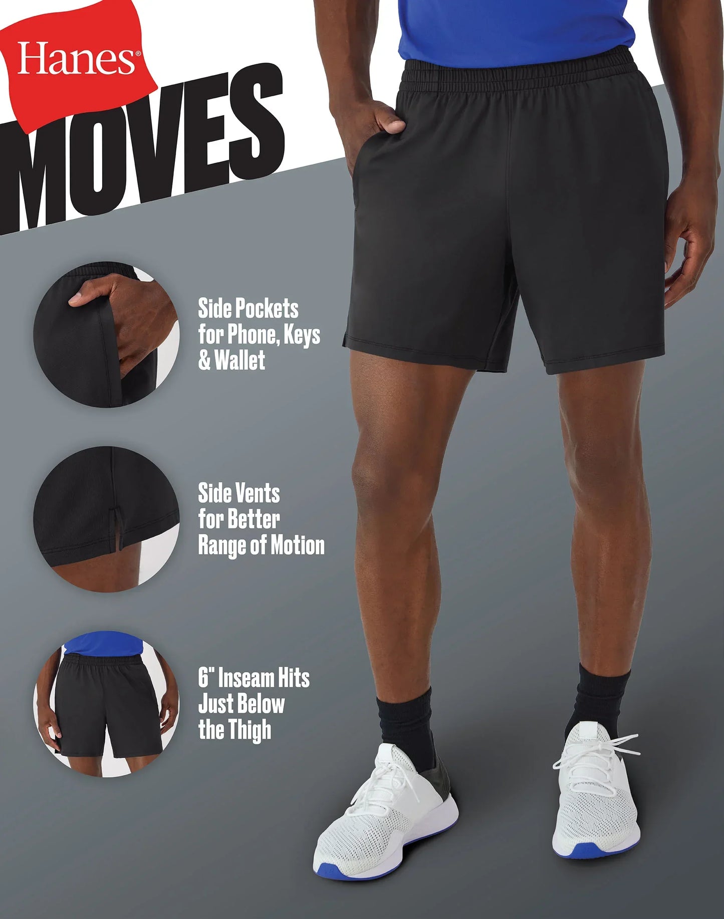 Hanes Moves Men's Performance Shorts, 6&rdquo;