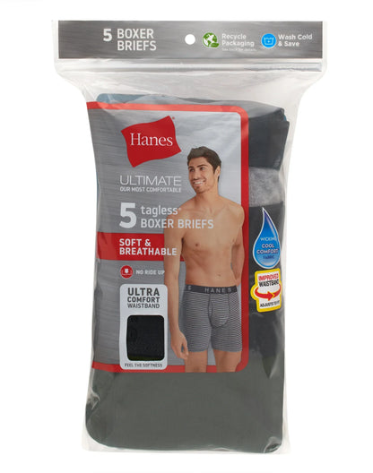 Hanes Ultimate Men&rsquo;s Cotton Boxer Brief Underwear, Comfort Flex Waistband, Solids/Print, 5-Pack