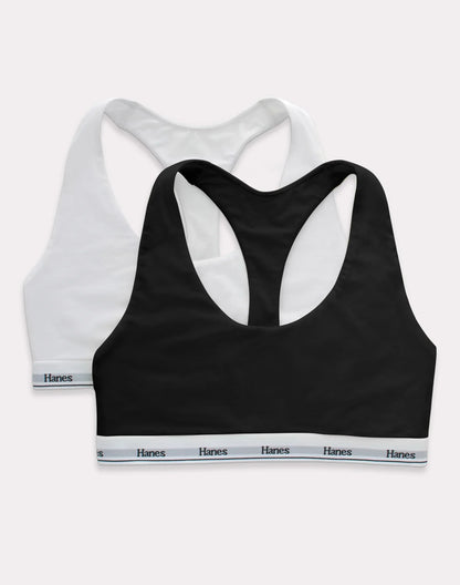 Hanes Originals Racerback Bralette, Breathable Stretch Cotton, 2-Pack