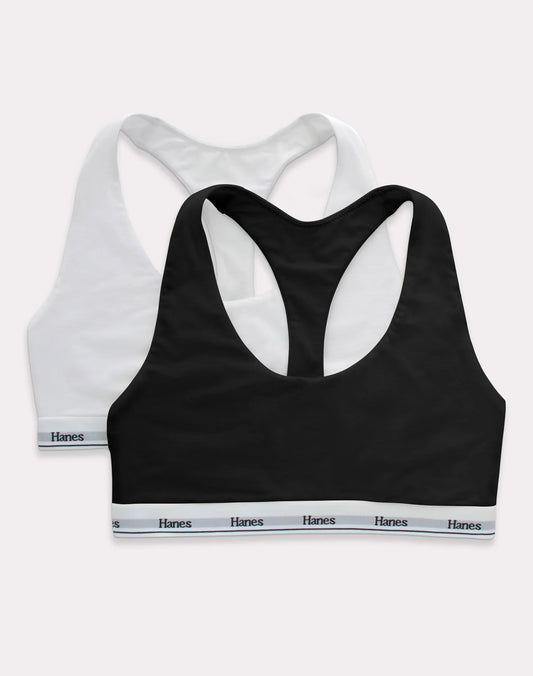 Hanes Originals Racerback Bralette, Breathable Stretch Cotton, 2-Pack