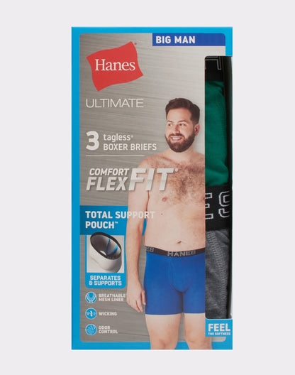 Hanes Ultimate Total Support Pouch Big Men’s Boxer Brief Underwear, Assorted, 3-Pack (Big &amp; Tall Sizes)