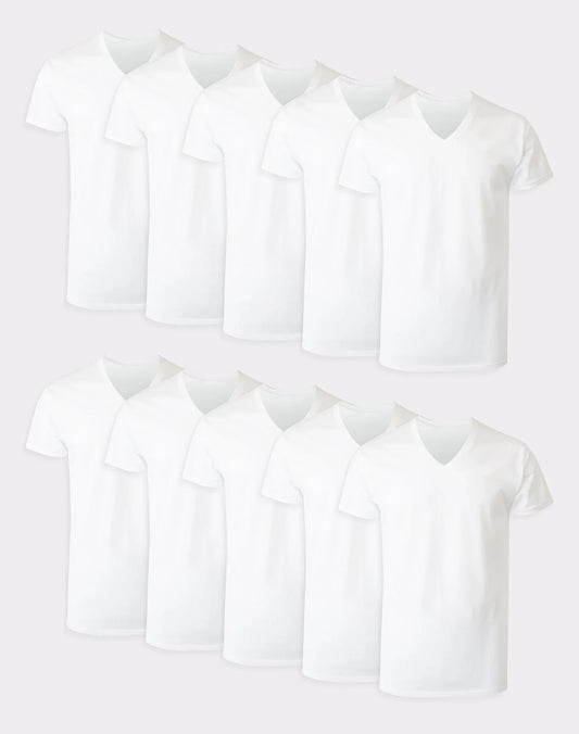 Hanes Men's White V-Neck Undershirt Super Value Pack, Moisture-Wicking Cotton, 10-Pack