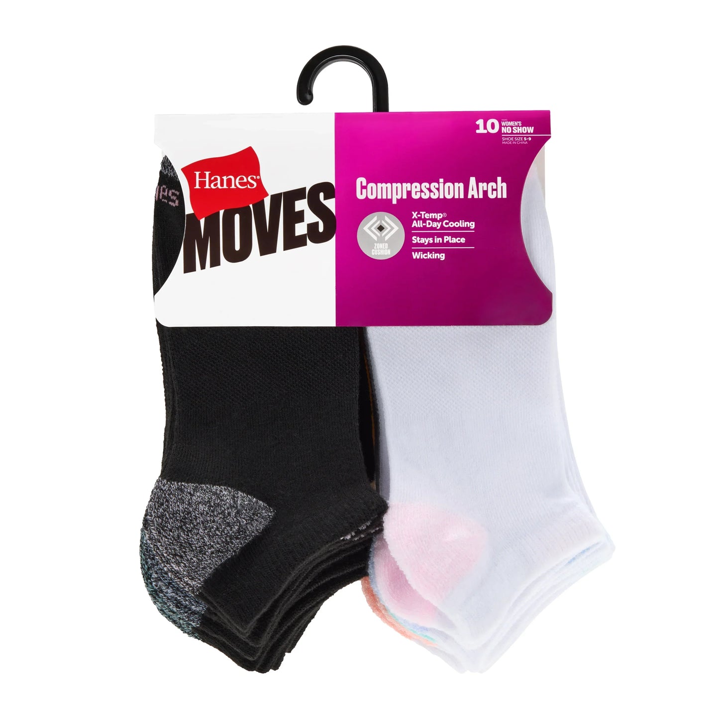 Hanes Moves Women&rsquo;s No Show Socks, X-Temp, Shoe Size 5-9, 10-Pairs