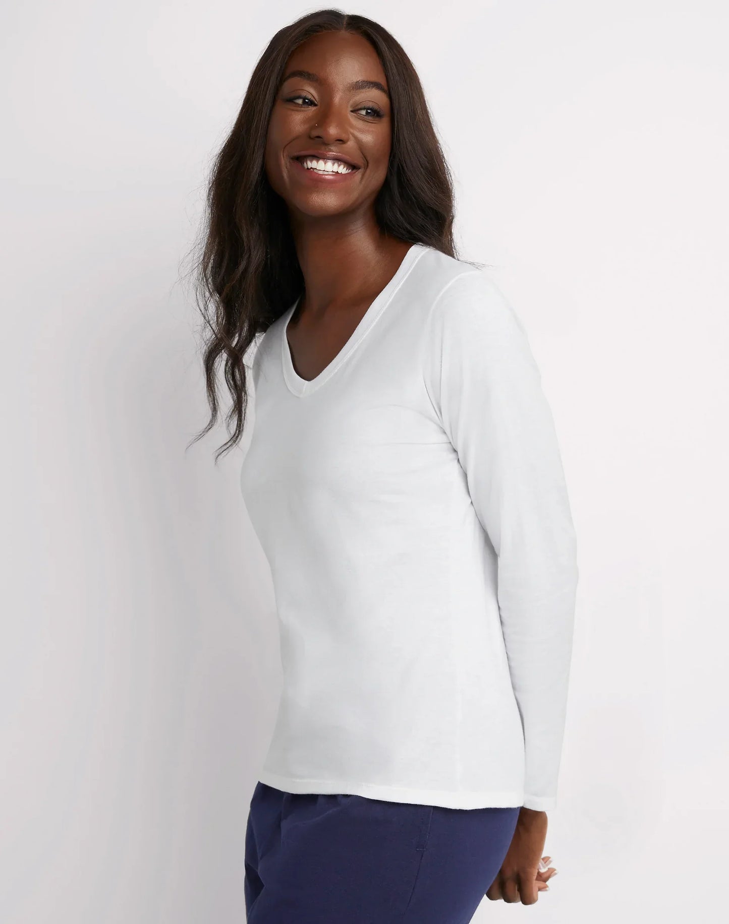 Hanes Women's Long Sleeve Cotton V-Neck T-Shirt