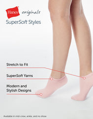 Hanes Originals Women&rsquo;s SuperSoft No Show Socks, Extended Sizes, 6-Pairs