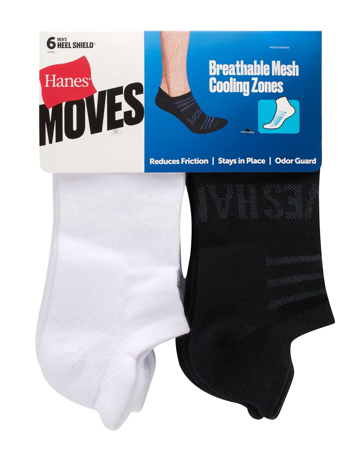 Hanes Moves Breathable Mesh Men&rsquo;s Heel Shield Socks, Shoe Sizes 6-12, 6-Pairs