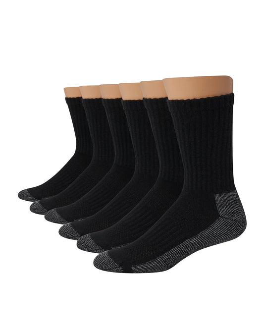 Hanes Double Tough Men's Work Crew Socks, Shoe Sizes 12-14, 6-Pairs