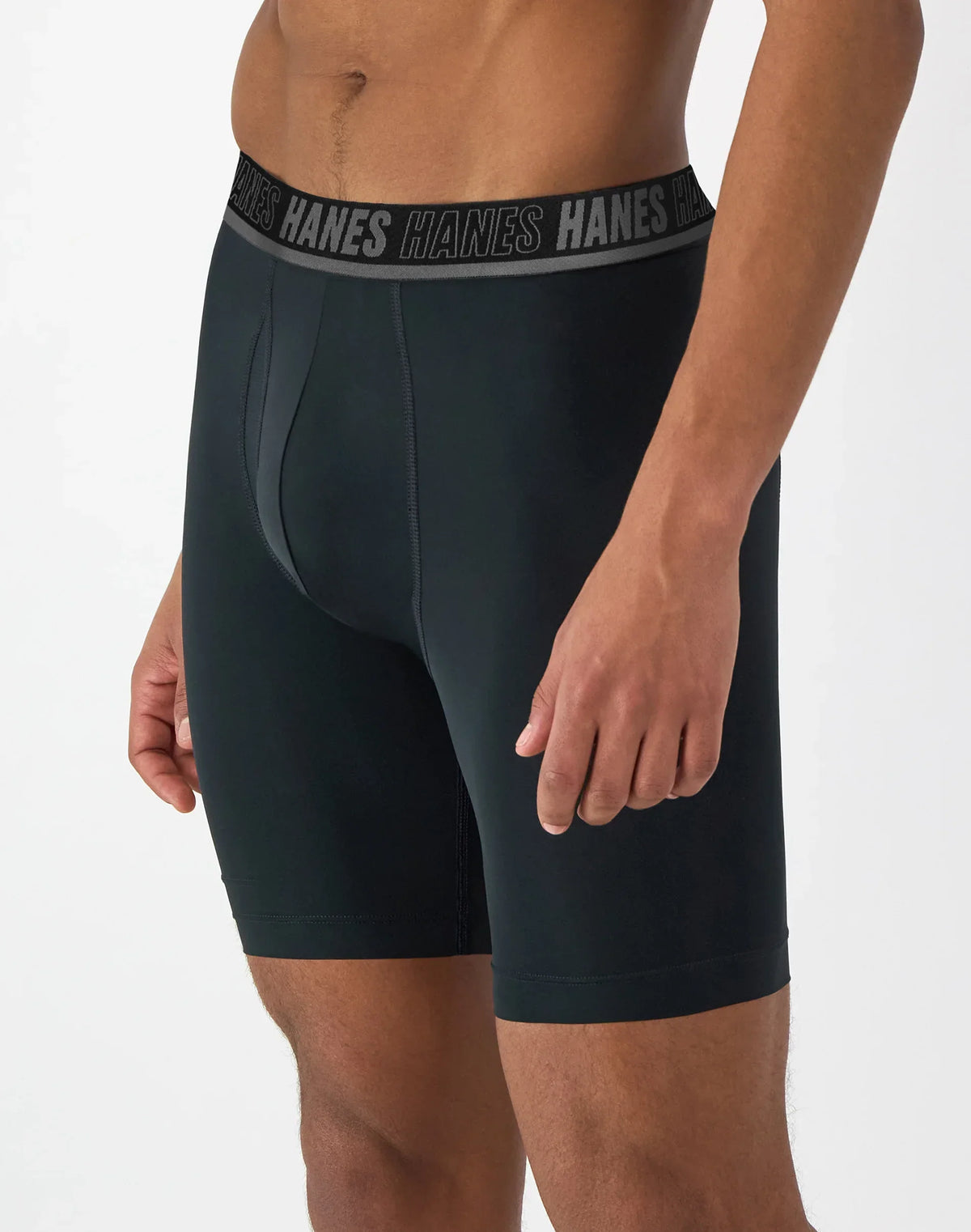 Hanes Moves Ultimate Men&rsquo;s Anti-Chafe Long Leg Boxer Brief Underwear, Total Support Pouch, X-Temp, Black/Grey/Blue, 4-Pack, 8&rdquo;