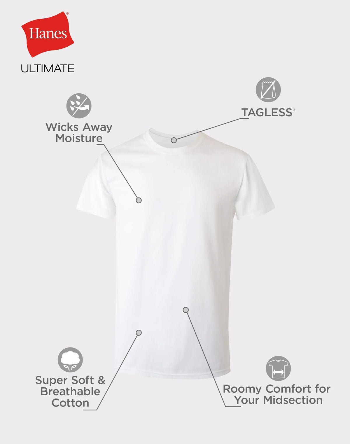Hanes Ultimate Big Men&rsquo;s White Undershirt Pack, Cotton, 4-Pack, (Big &amp; Tall Sizes)