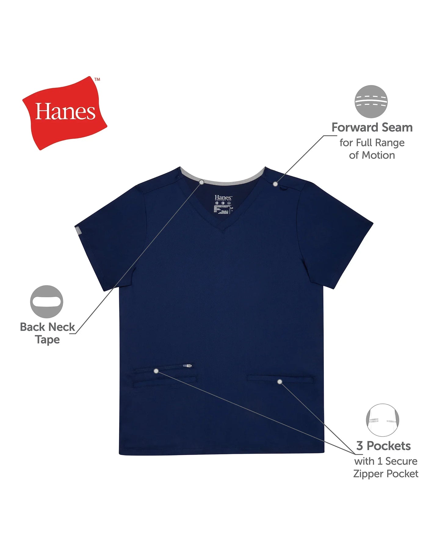 Hanes Premium Scrubs Women's 3-Pocket Scrub Top