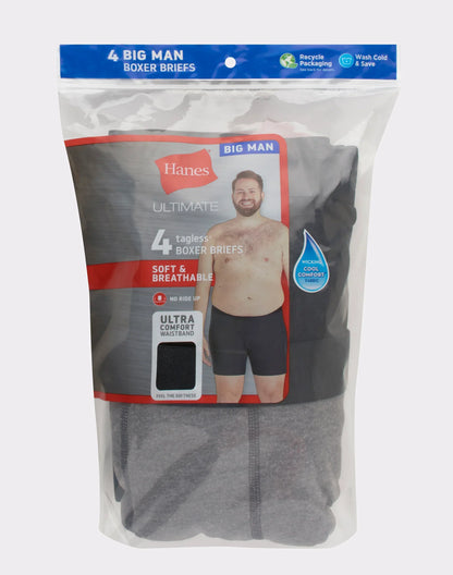 Hanes Ultimate Big Men’s Cotton Boxer Brief Underwear, 4-Pack (Big &amp; Tall Sizes)