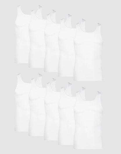 Hanes Men's Cotton Tank Undershirt, Moisture-Wicking, White, 10-Pack