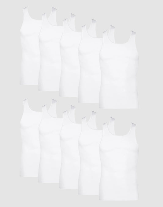 Hanes Men's Cotton Tank Undershirt, Moisture-Wicking, White, 10-Pack