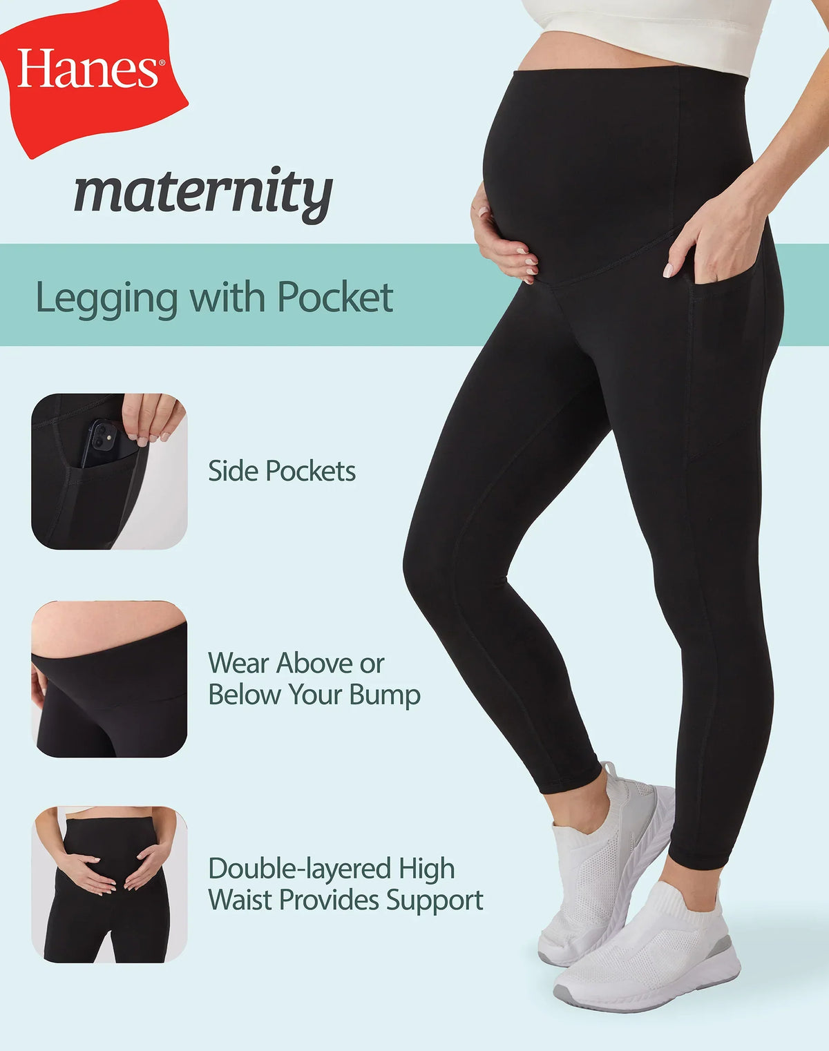 Hanes Maternity Women's Stretch &amp; Recover 7/8 Leggings, 25" Inseam
