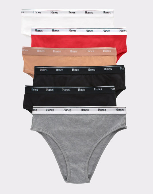 Hanes Originals Women's Hi-Leg Underwear, Breathable Stretch Cotton, 6-Pack
