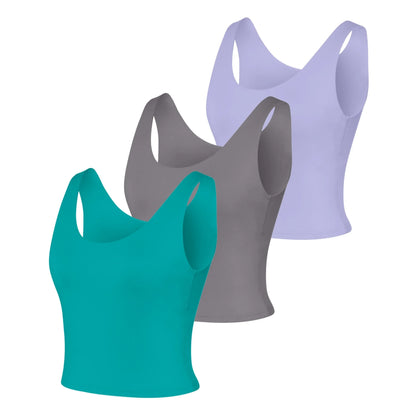 Hanes CoolDRI Women's Crop Tank with Built-in Shelf Bra, 3-Pack