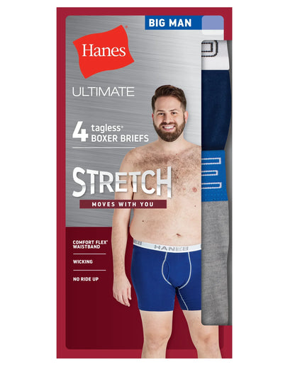 Hanes Ultimate Stretch Cotton Big Men’s Boxer Brief Underwear, Assorted, 4-Pack (Big &amp; Tall Sizes)